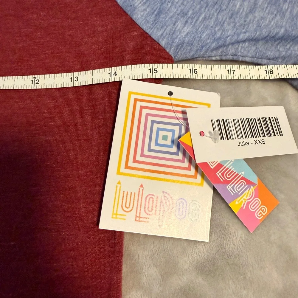 LuLaRoe Julia Dress XXS‎ Red Blue Raglan Sleeve Bodycon NWT